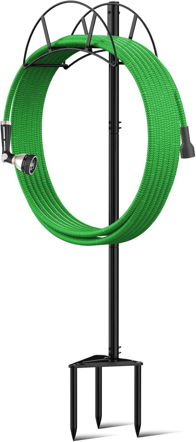 Meykwod Garden Hose Stand /Hanger Freestanding, Water Hose Holder Stake, In ground Heavy Duty Hose Rack Organizer Outdoor for Outside Yard, Sturdy to Hold 150ft Hose (Metal, Black) C40