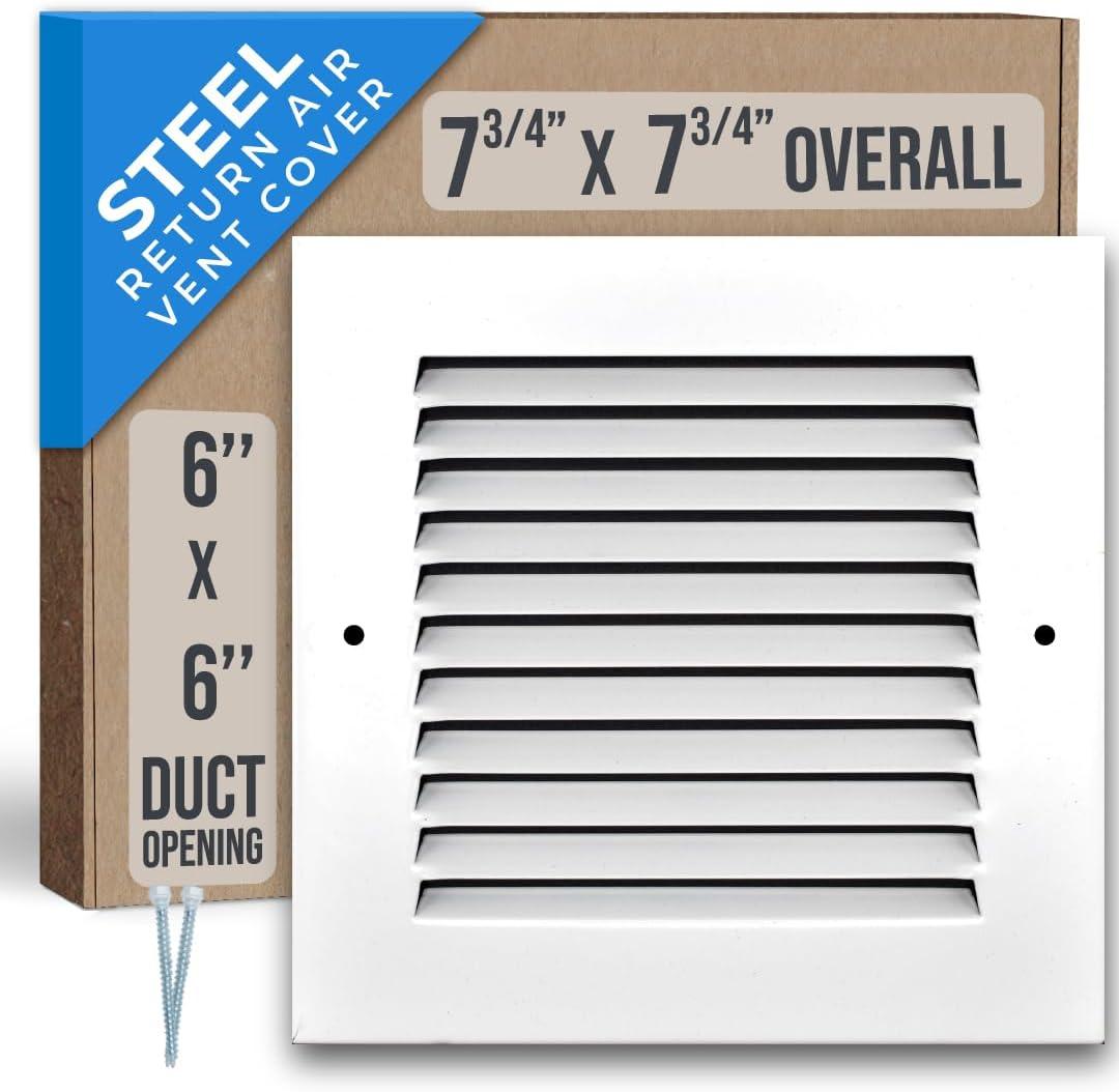 Fits 6x6 Duct Opening 2 WAY Steel Air Supply Diffuser by Handua | Register Vent Cover Grill for Sidewall and Ceiling | White | Outer Dimensions: 7.75" X 7.75"