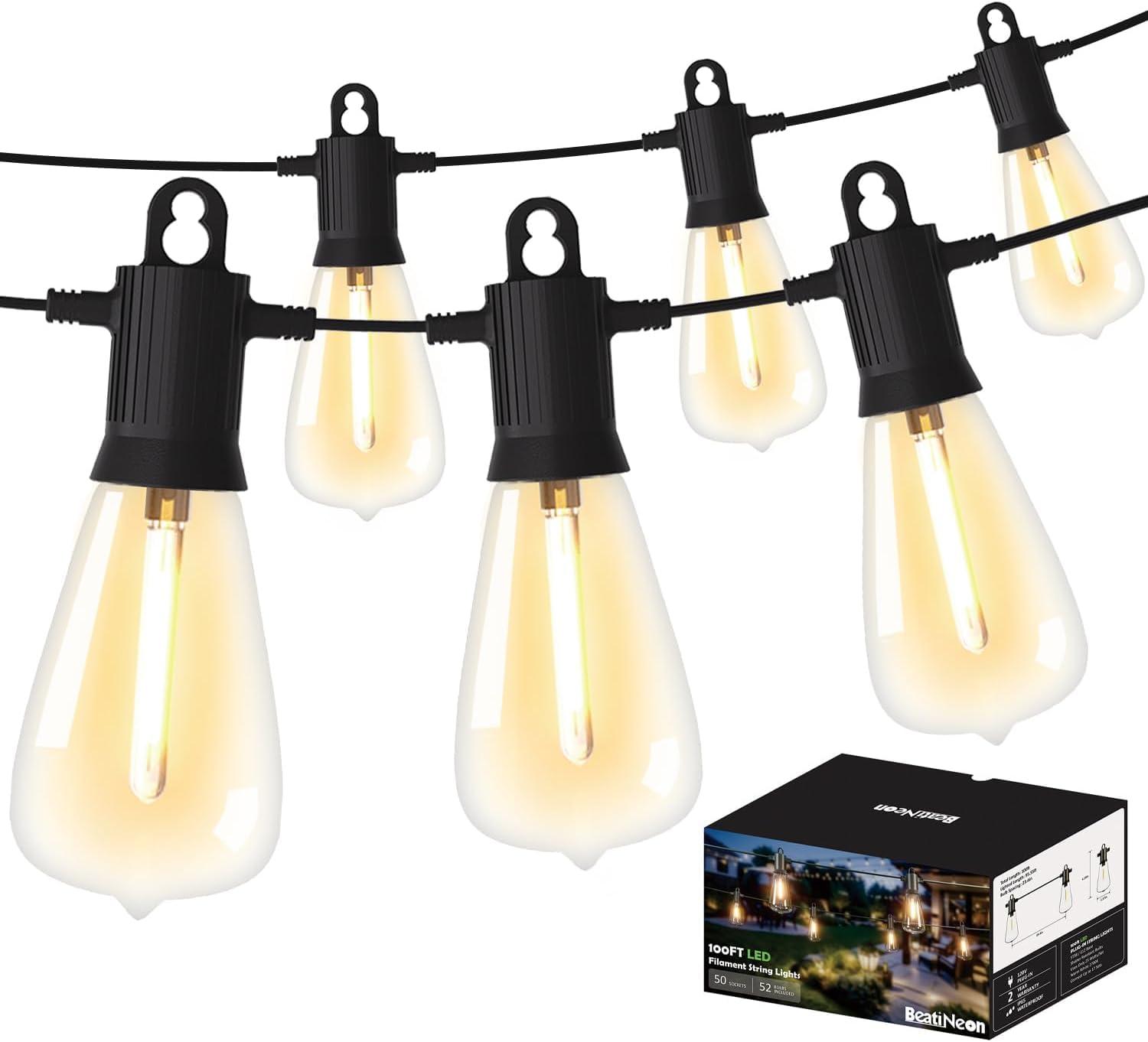 Arlmont & Co. Arlmont & Co. LED Outdoor String Lights 100FT Patio Lights With 52 Shatterproof ST38 Vintage Edison Bulbs
