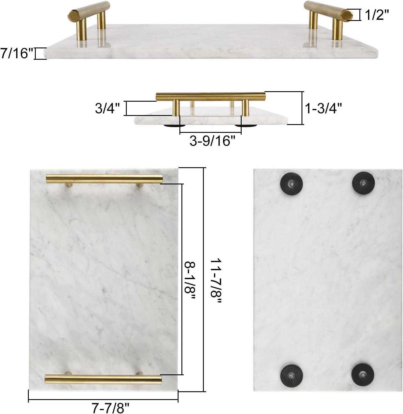 White Marble Rectangular Tray with Gold Metal Handles