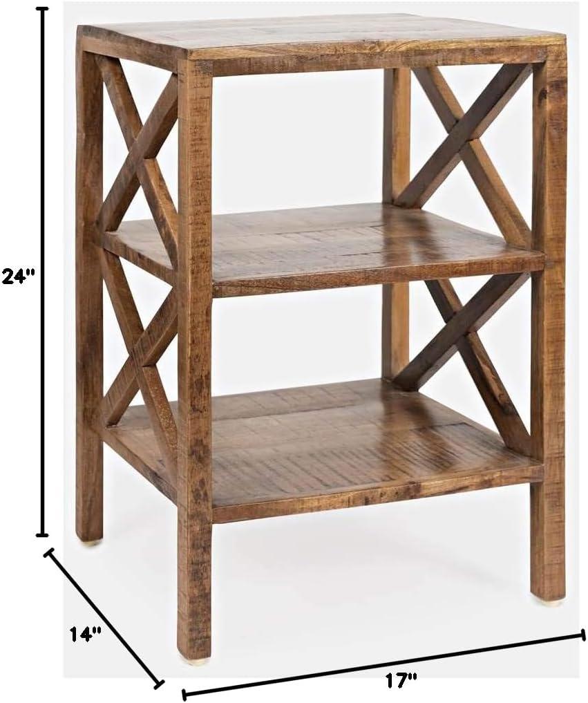 Jofran Global Archive Solid Wood Rustic Modern X-Side Accent Bookcase with Two Shelves