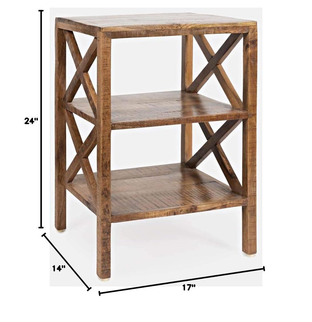 Jofran Global Archive Solid Wood Rustic Modern X-Side Accent Bookcase with Two Shelves