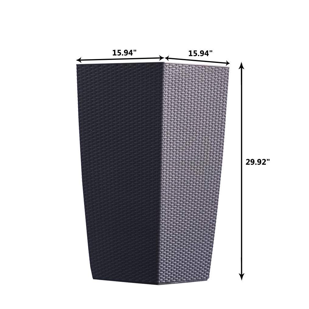 XBrand 30" H Black Rattan Self Watering Indoor Outdoor Square Planter Pot, Tall Decorative Gardening Pot, Home Décor Accent