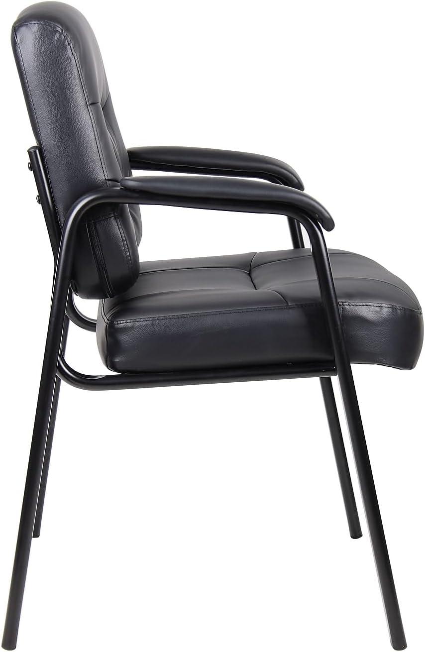 Boss Office Products B7509 Leather Guest Chair with Steel Frame, Black