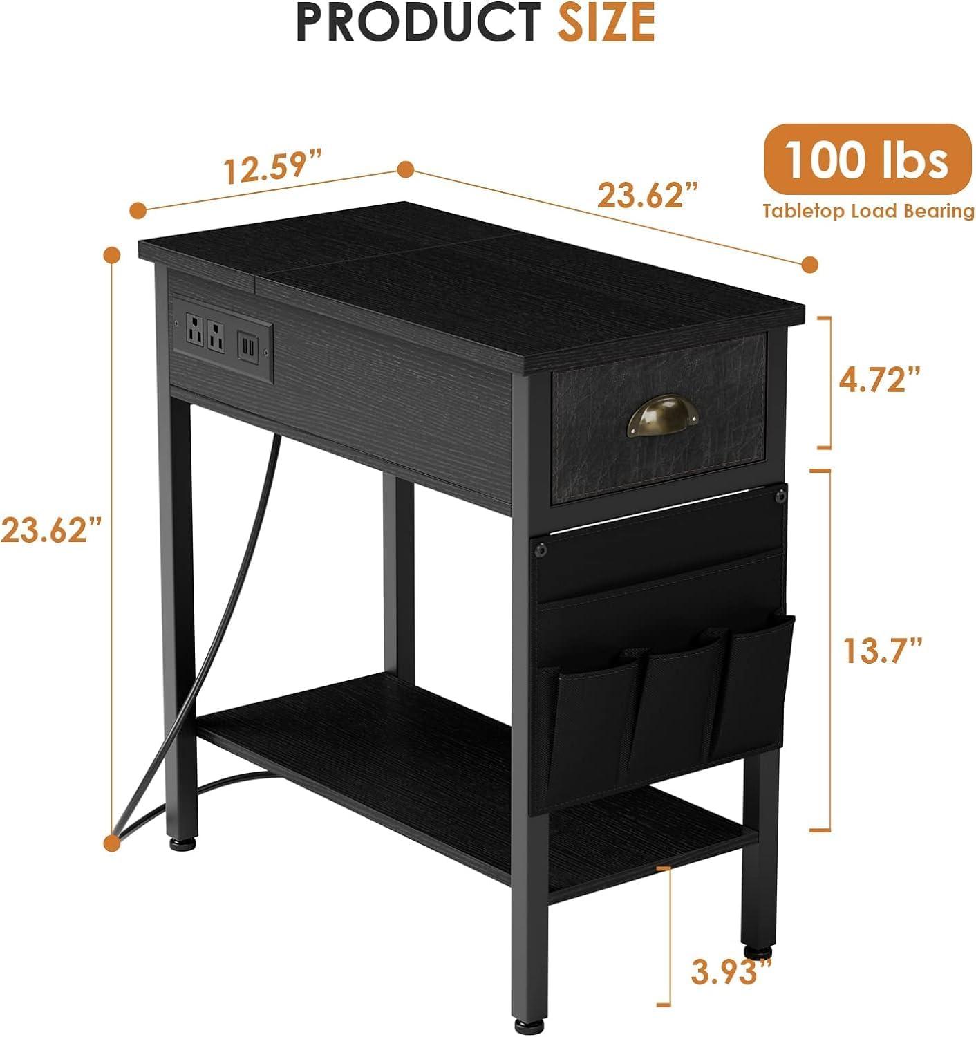 Accreate 23" End Table with Charging Station - Narrow Side Table with USB Ports, Outlets, and Storage Drawers for Living Room and Bedroom