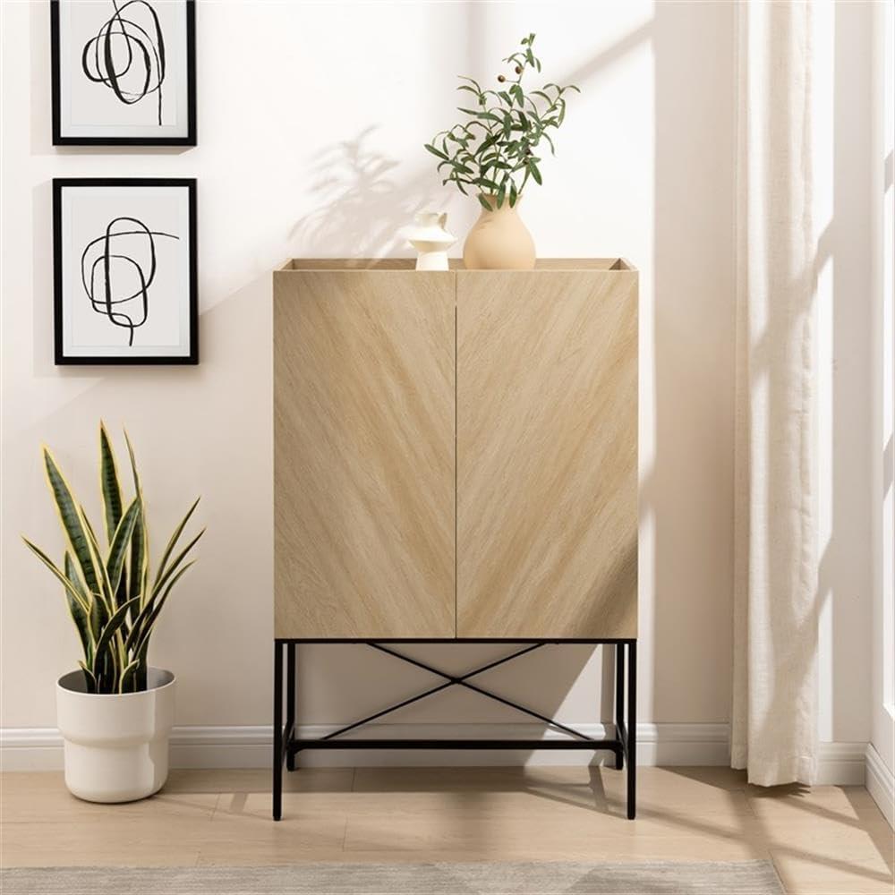 Contemporary 2-Door Wood Accent Cabinet with Inset Top - Coastal Oak