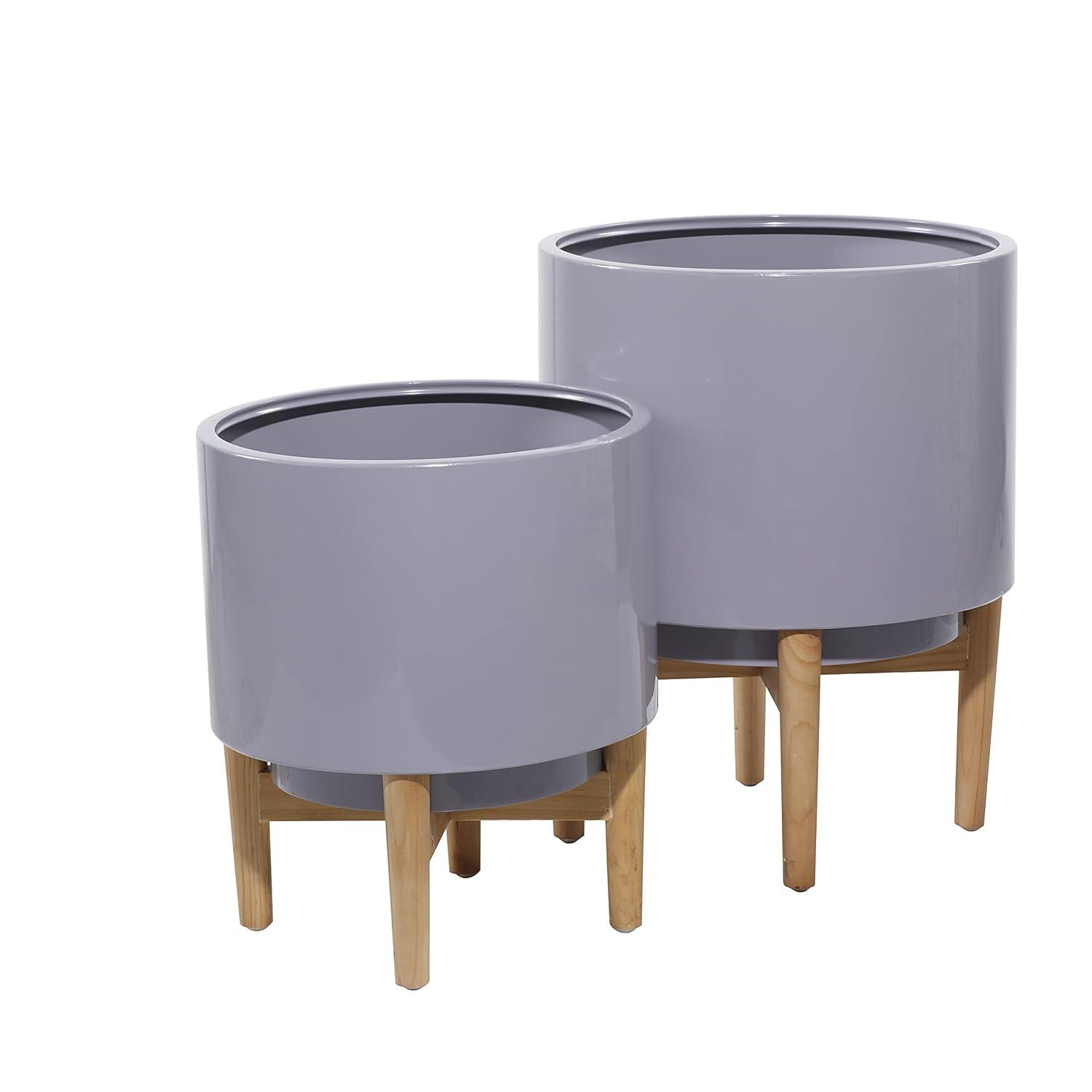 DecMode 16"W, 20"H, 14"W, 16"H Metal Contemporary Planter, Grey, 2-Piece
