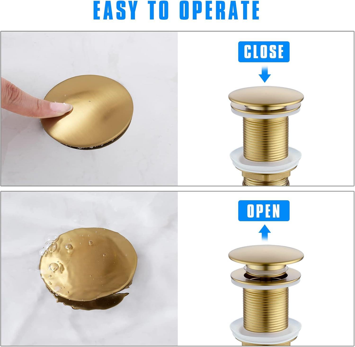 Brushed Gold Bathroom Pop-Up Drain with Overflow and Strainer