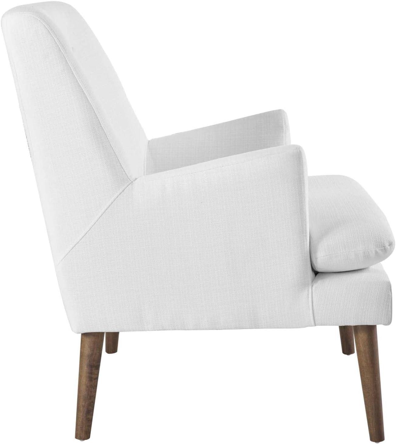 Mid-Century Modern Leisure White Accent Chair with Walnut Wood Legs