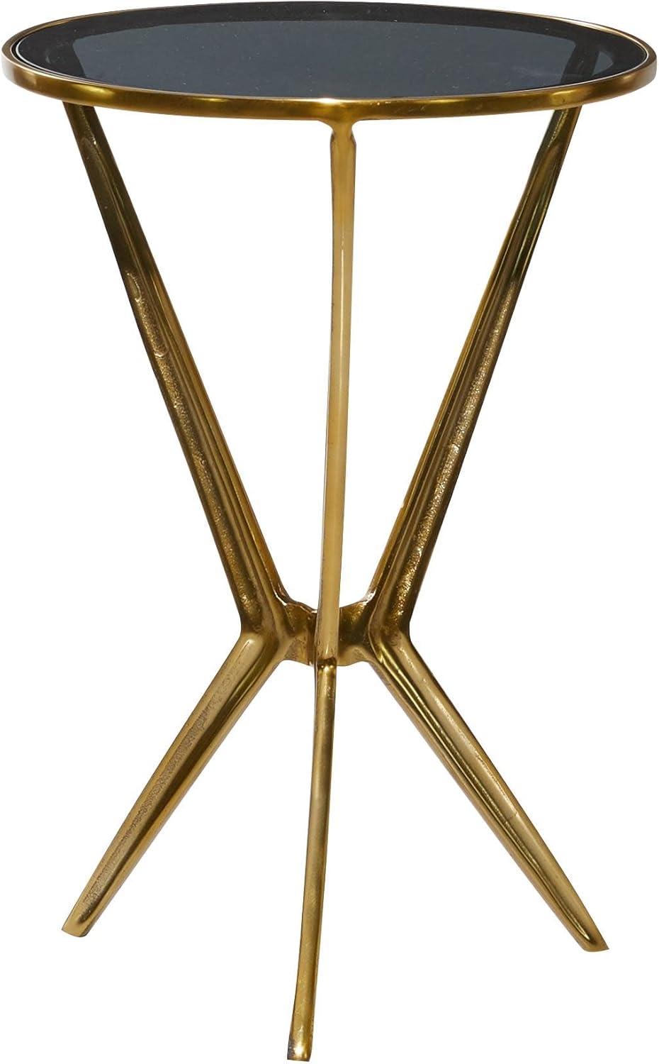 24.05" Modern Metal and Smoke Glass Accent Table Gold - Olivia & May: Round Bedside Stand, No Assembly Required