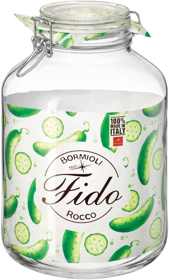 Bormioli Rocco Fido 5L Glass Jar - 169oz Airtight Storage with Metal Clamp & Rubber Gasket - Great for Kitchen Organization, Made in Italy