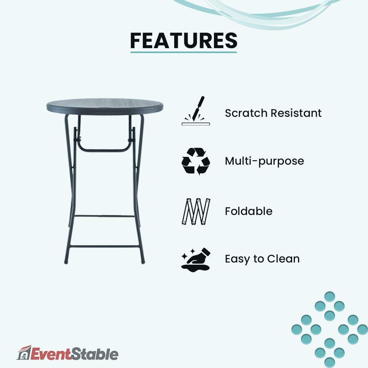 Black Round Blow Molded Plastic Folding Cocktail Table, 32''