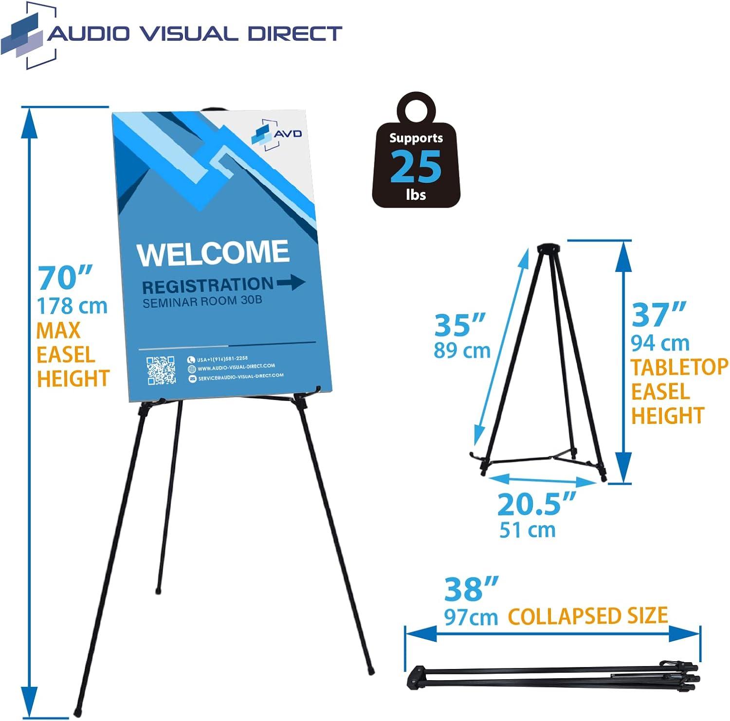 Audio-Visual Direct Lightweight Aluminum Telescoping Display Easel, 70 inches, Black