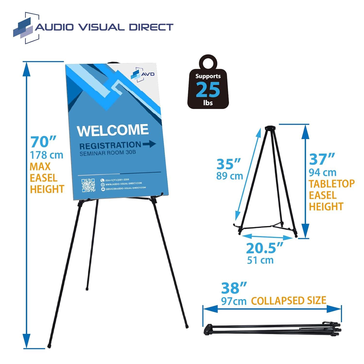 Audio-Visual Direct Lightweight Aluminum Telescoping Display Easel, 70 inches, Black