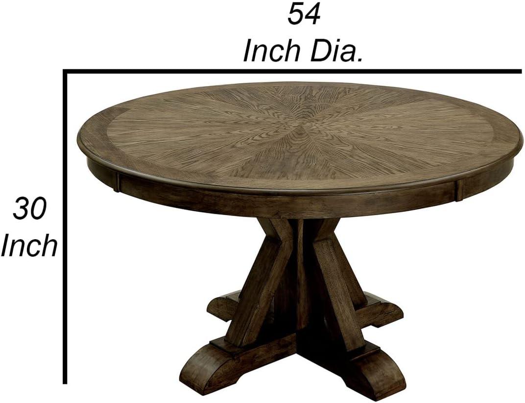 Light Oak Brown Round Wood Pedestal Dining Table for Four