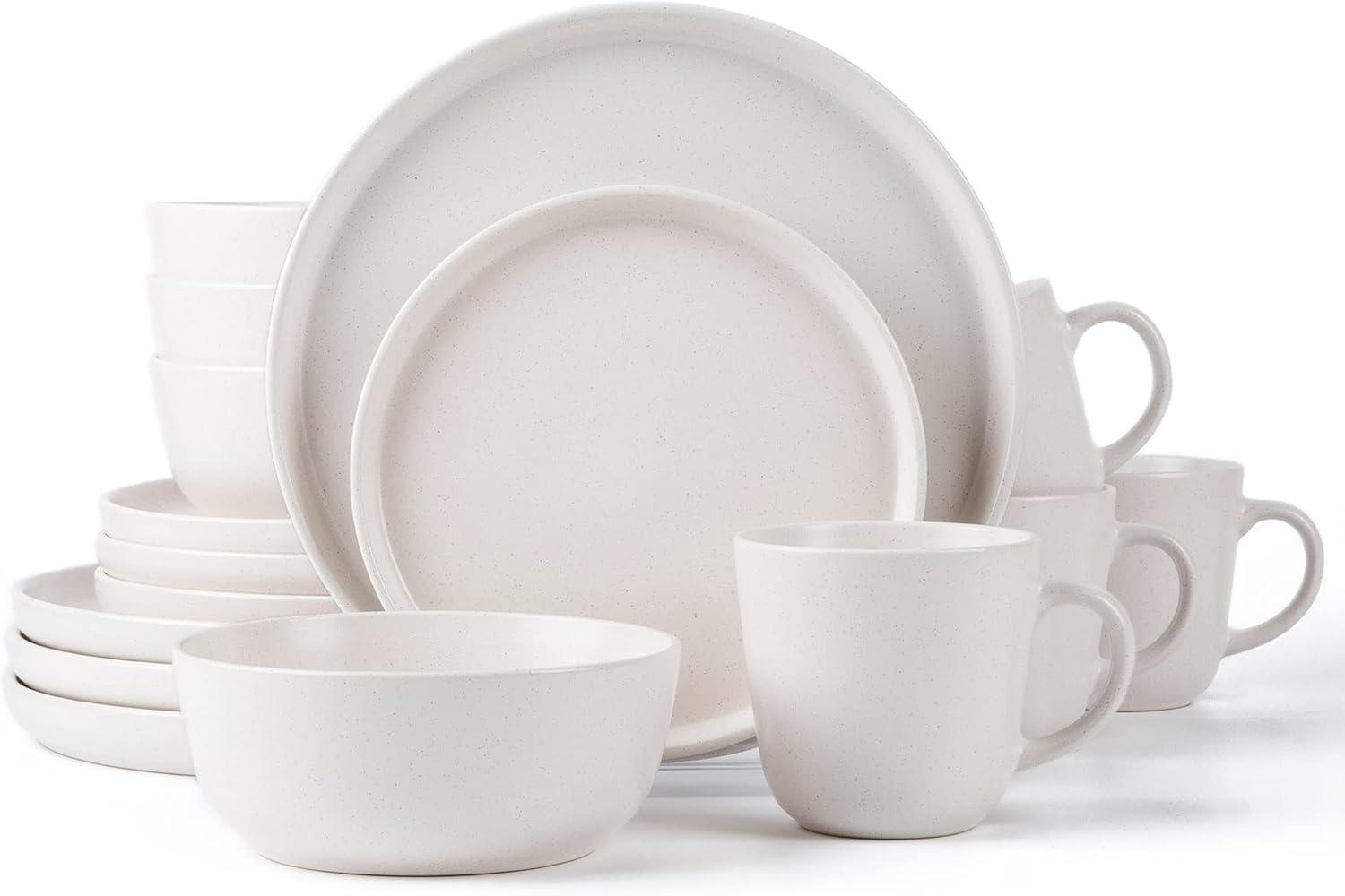 Matte White Ceramic 16-Piece Round Dinnerware Set for 4