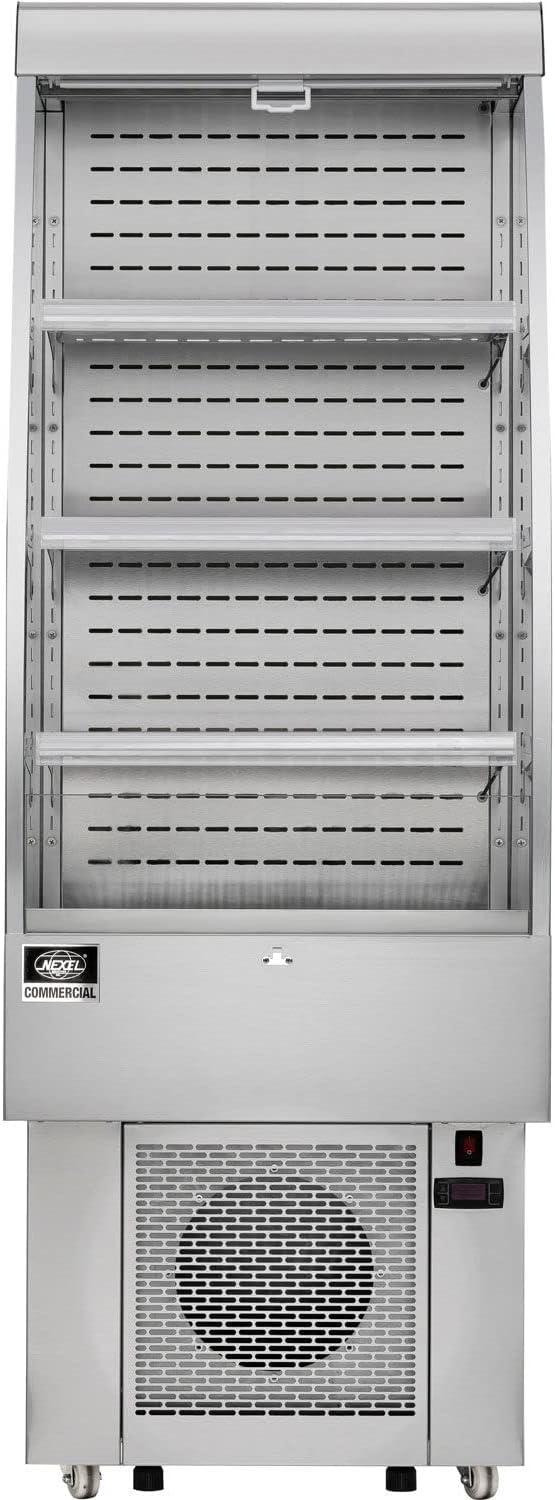 Nexel™ Refrigerated Open Air Merchandiser w/ Curtain, 8.8 Cu. Ft., Stainless Steel