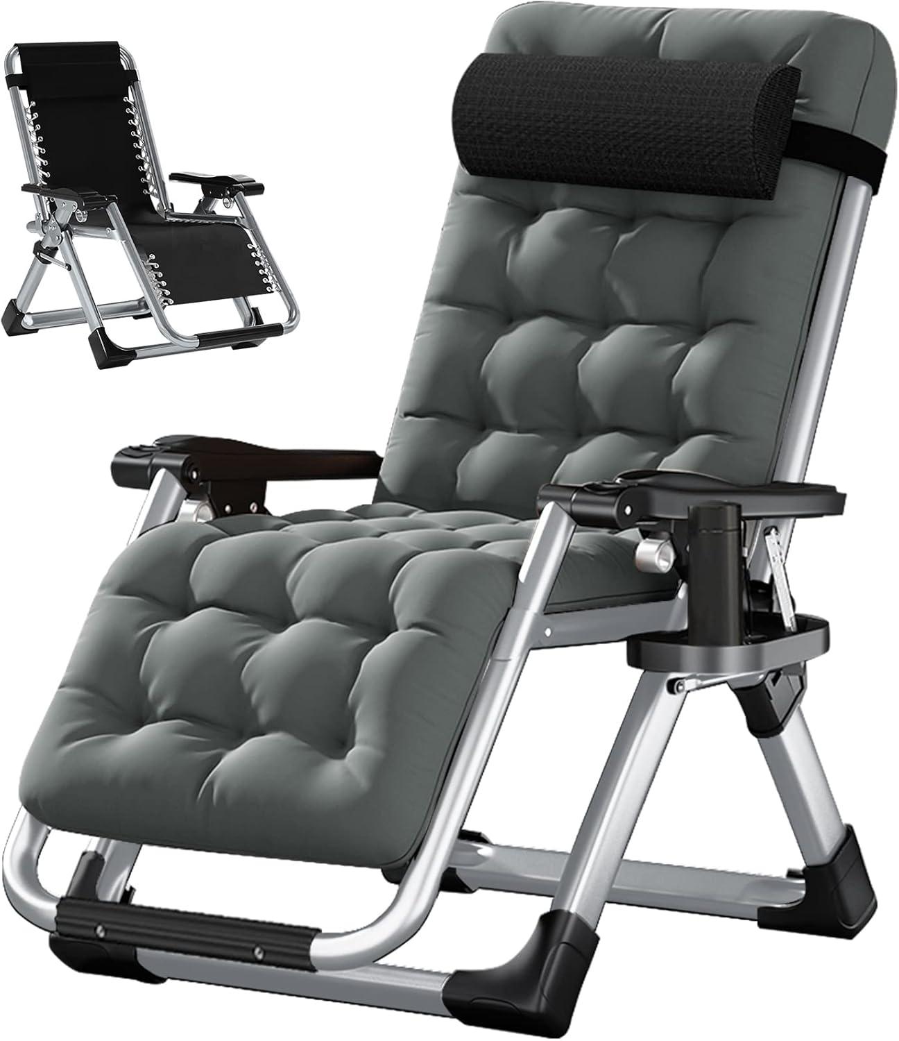 LILYPELLE Zero Gravity Chair, Premium Lawn Recliner Folding Portable Chaise Lounge with Detachable Cushion, Headrest and Cup Holder, Reclining Patio Lounger Chair,Alloy Steel