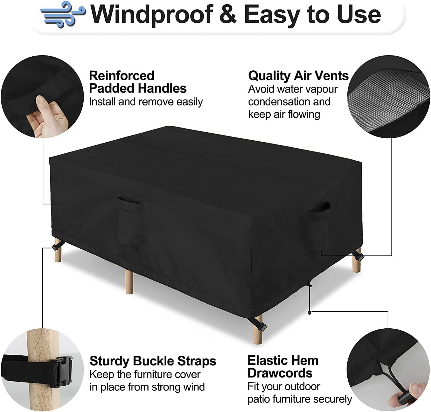 OutdoorLines Outdoor Waterproof Patio Table Furniture Set Covers - Rectangle Couch Sectional Cover Outside Weatherproof Patio Furniture Covering for Deck, Lawn and Backyard 126"L x 63"W x 28"H, Black