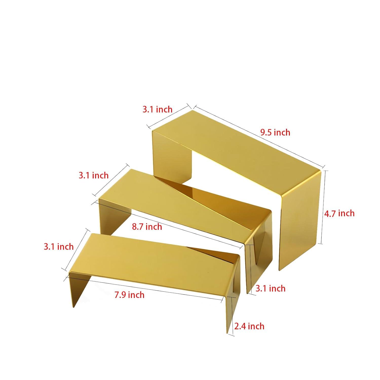 Purse Display Stand, 3 Gold Risers Display Stands Stainless Steel, Heavy Duty Countertop Shoes Stand Handbag Holder Risers for Home Boutique Retail Store Vendor Display Bags Perfume Jewelry Craft