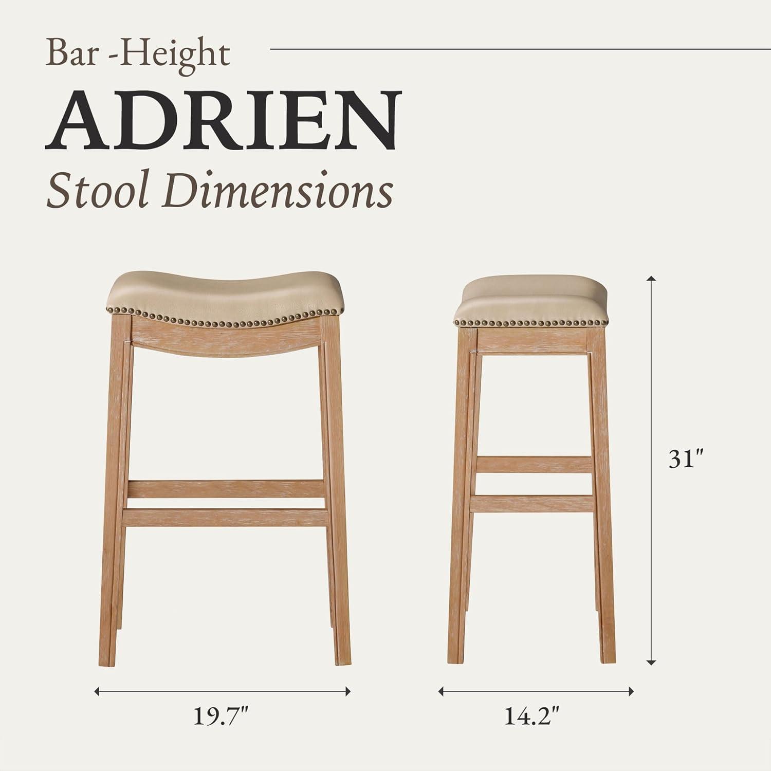 Maven Lane Adrien Saddle Counter Stool in Wood Finish w/ Wheat Fabric Upholstery