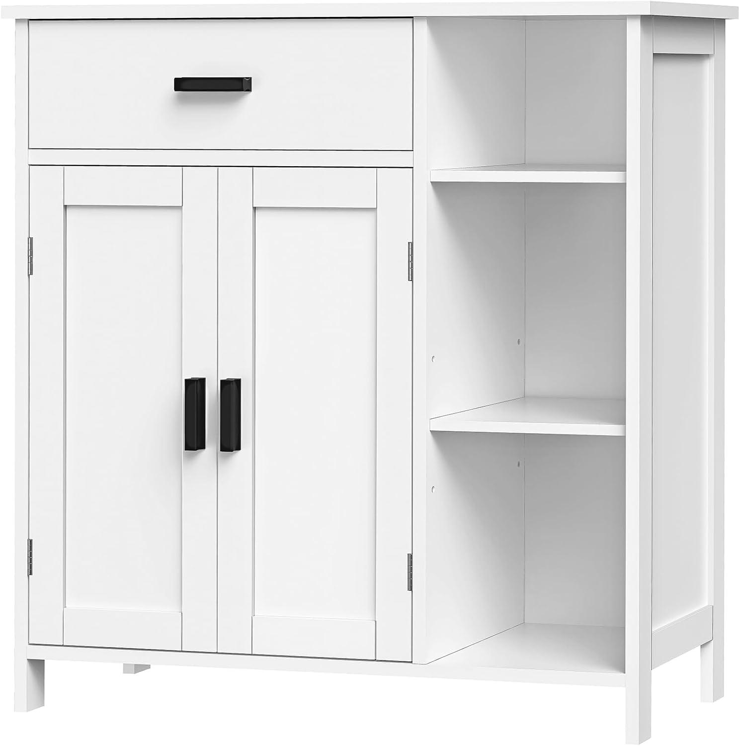 White Particle Board Modern Living Room Storage Cabinet with Shelves and Drawer