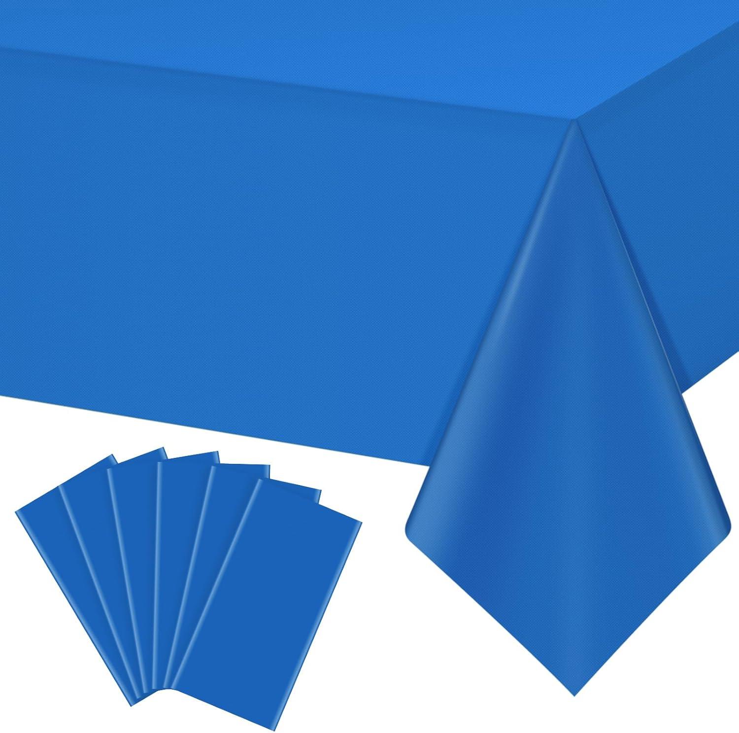 6 Pack Plastic Royal Blue Tablecloth for Parties, Rectangular Table Decorations, 54 x 108 Inches, Disposable Table Cover for Birthday, Graduation Party Supplies