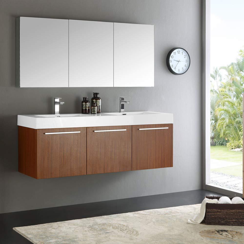 Fresca Vista 60'' Wall Mounted Modern Double Bathroom Vanity with Acrylic Vanity Top