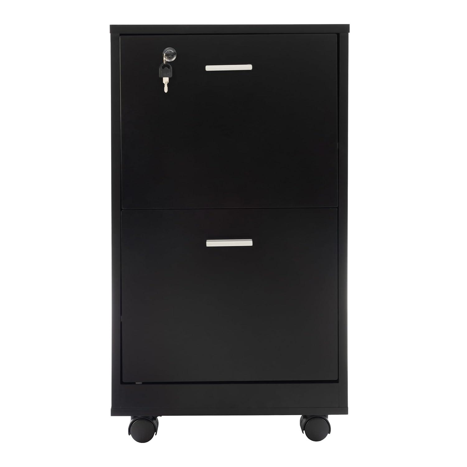 Lavish Home 2-Drawer File Cabinet with Lock and Rolling Wheels (Black)