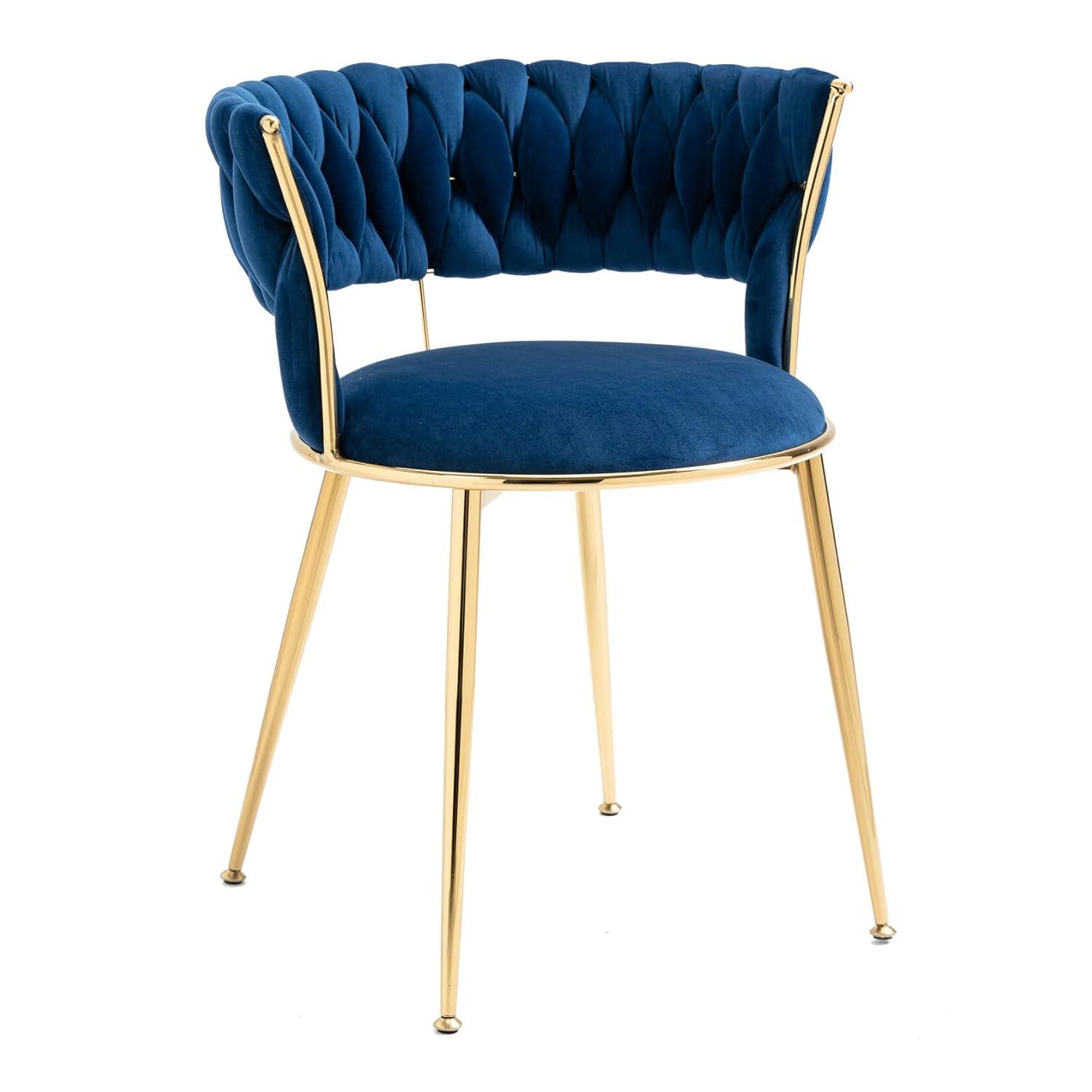 Mercer41 Dining Chairs Set of 2, Woven Upholstered Dining Chairs with Gold Metal Legs(Navy Velvet)