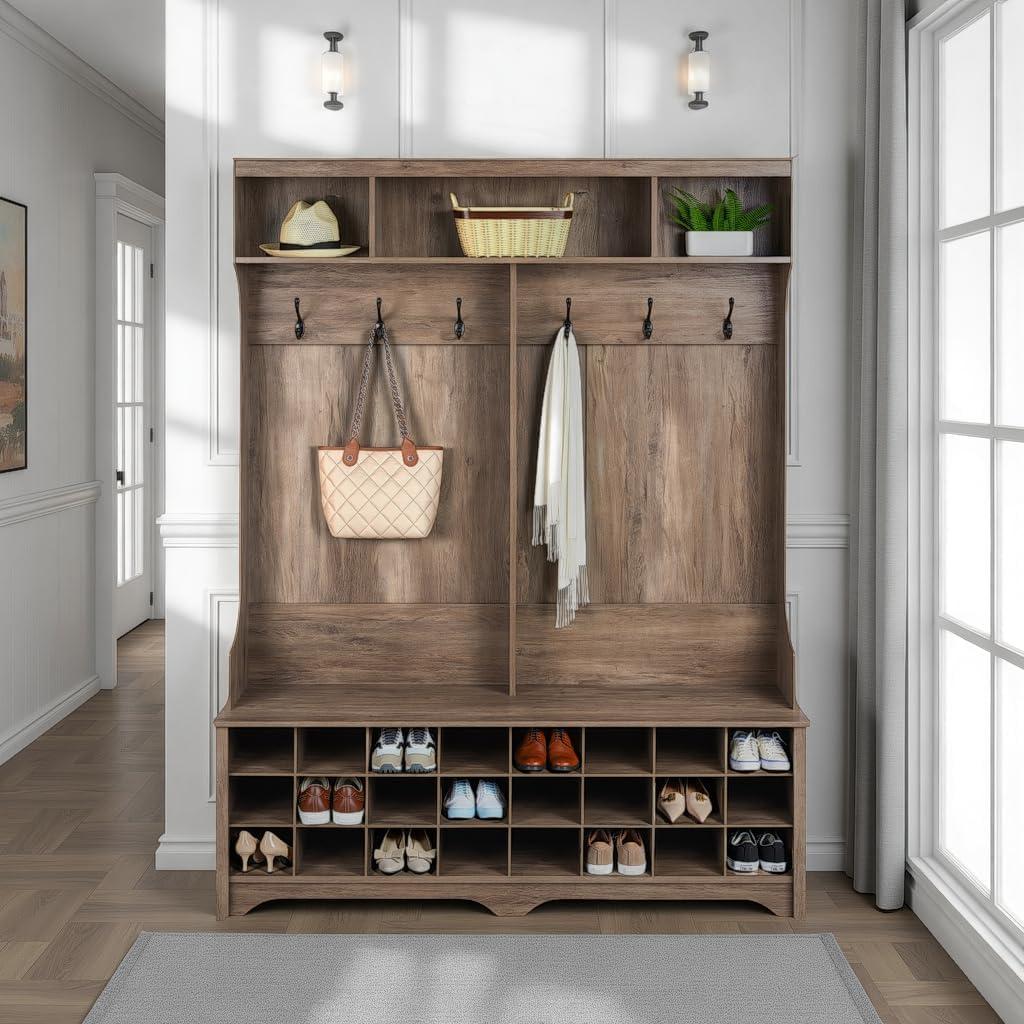 Gracie Oaks Gracie Hall Tree 60'' Wide with Bench and Shoe Storage