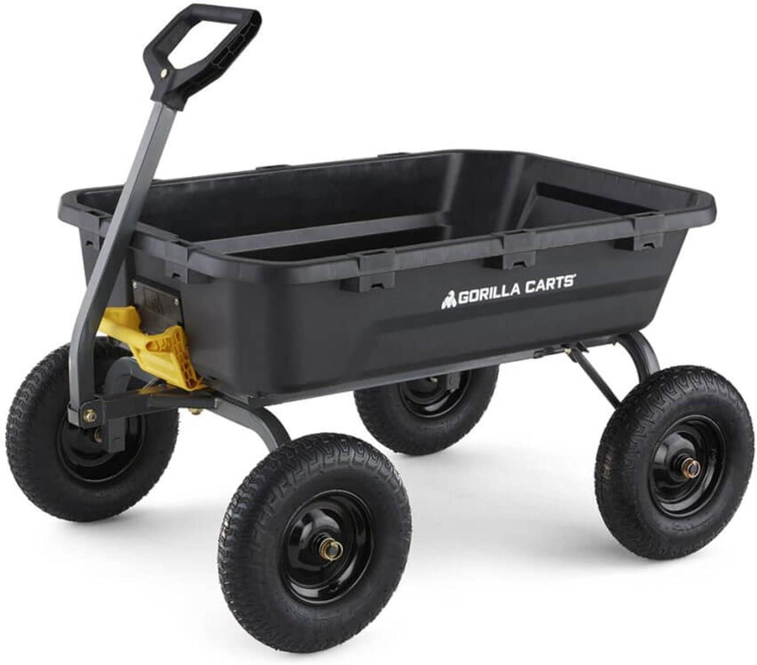Gorilla Carts Heavy Duty 12 Cubic Foot Poly Yard Dump Cart, Garden Wheelbarrow Wagon with Pneumatic Flat Free Tires for Outdoor Lawn Utility, Black