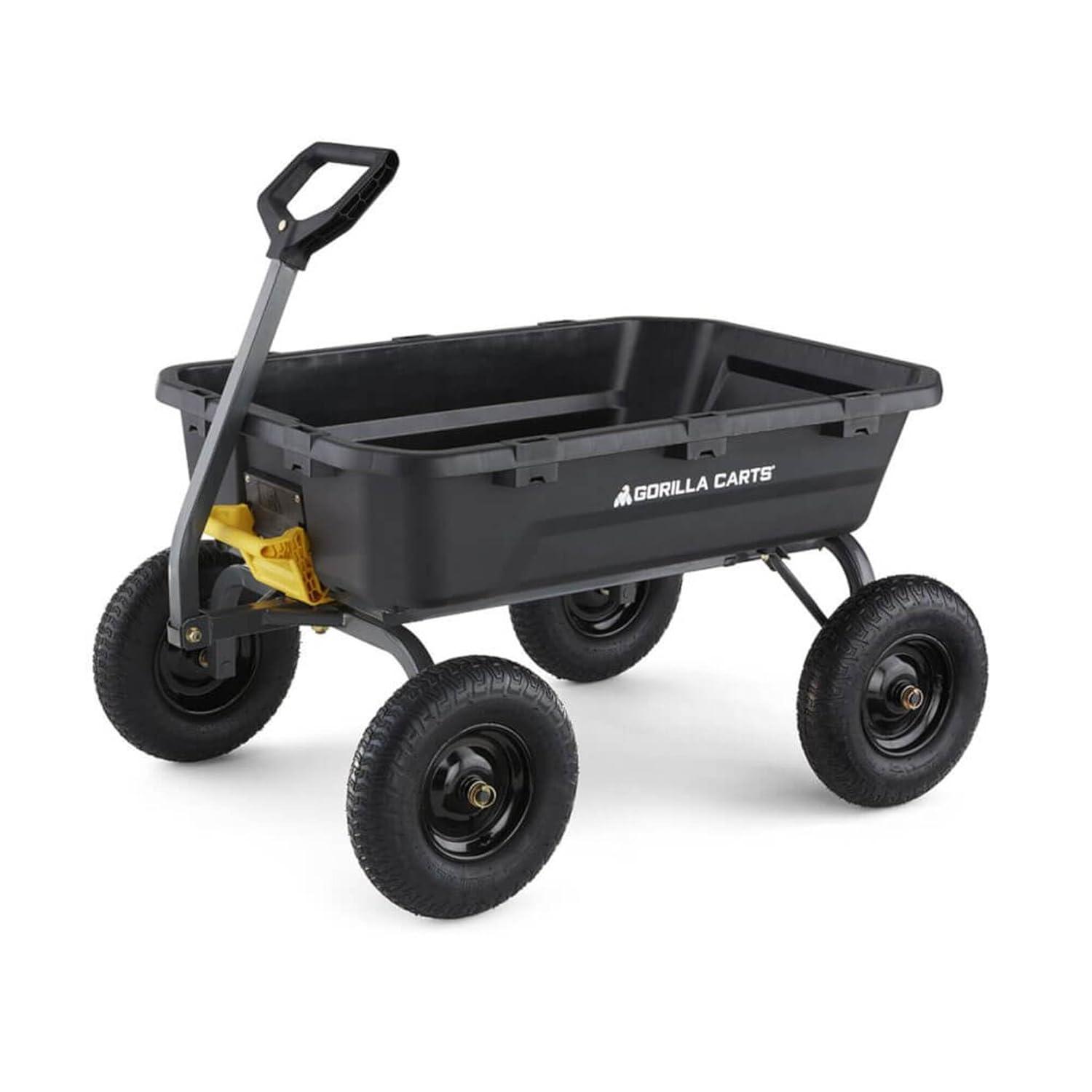 Gorilla Carts Heavy Duty 12 Cubic Foot Poly Yard Dump Cart, Garden Wheelbarrow Wagon with Pneumatic Flat Free Tires for Outdoor Lawn Utility, Black