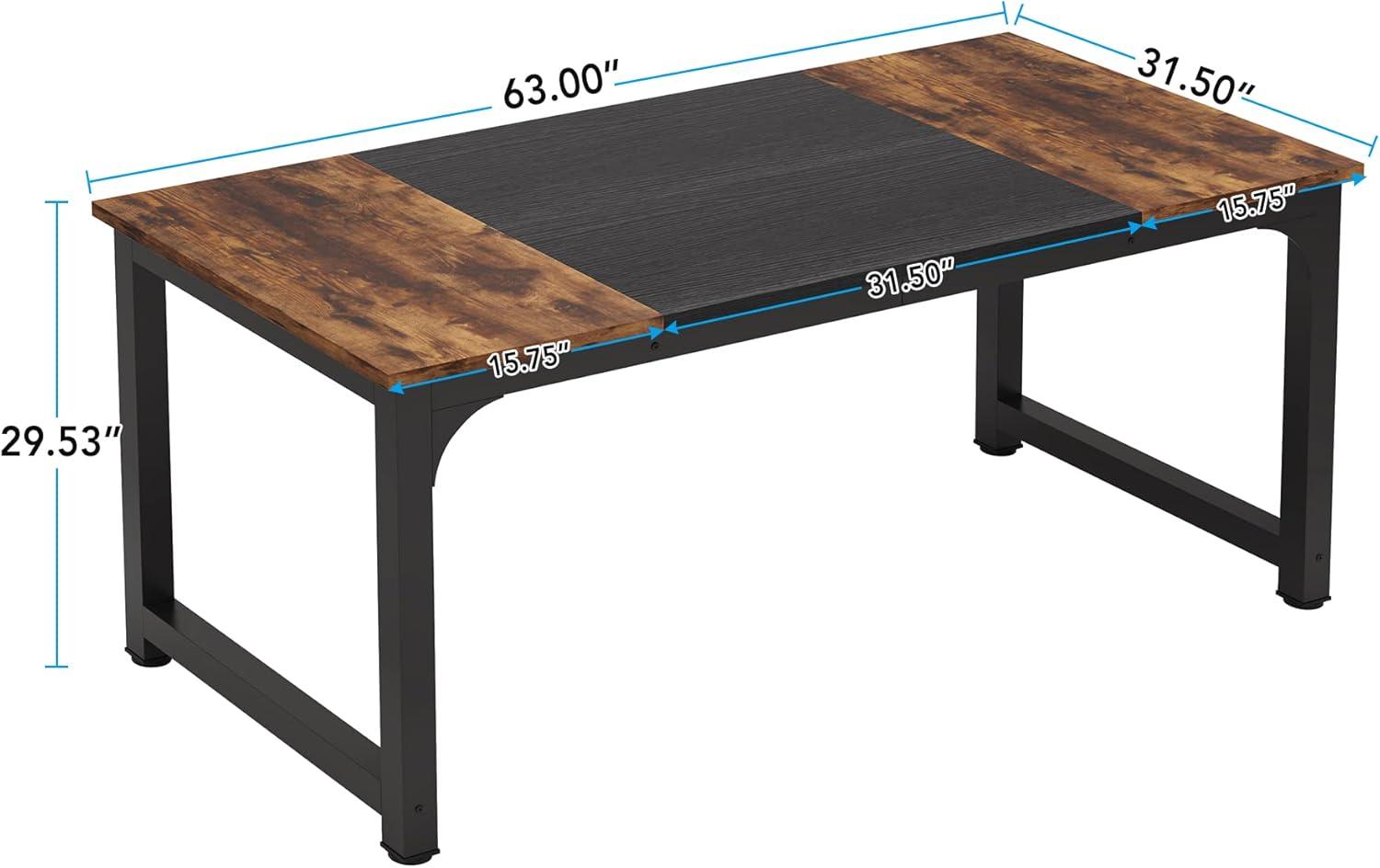 Industrial Rectangular Executive Desk with Brown and Black Finish