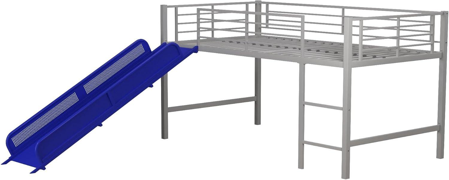 DHP Lively Junior Twin Metal Loft Bed, Silver with Blue Slide