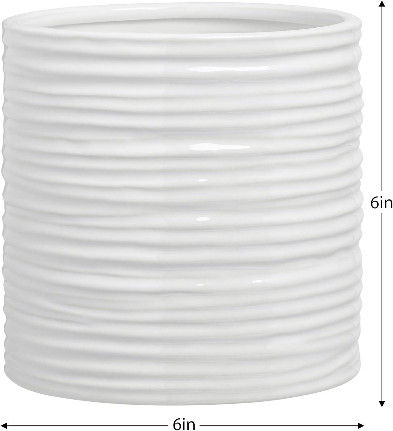 Torre & Tagus Ripple Ceramic Cylinder Vase Short - White, 6"