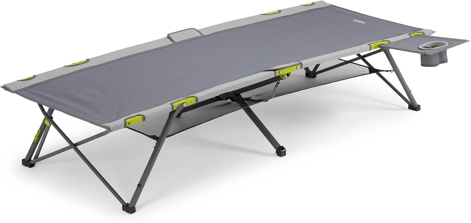 Gray Heavy Duty Folding Camping Cot with Side Table