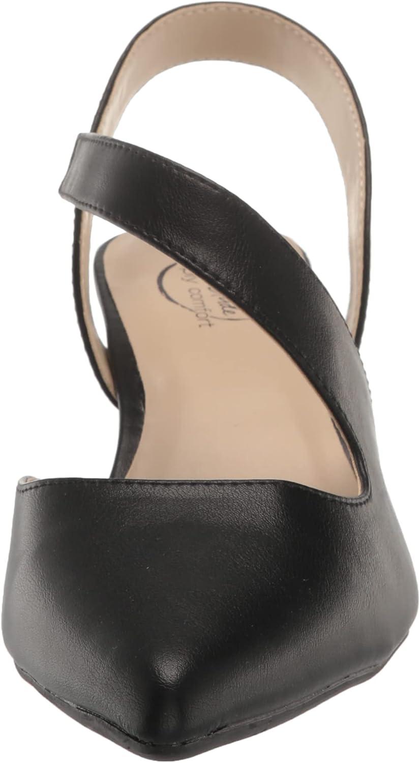 Elegant Asymmetrical Strap Black Faux Leather Slingback Pumps