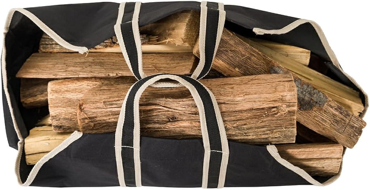 Modern Ember Modern Ember Black Log Carrier Bag - Lightweight Waxed Canvas with Nylon Webbing Handles