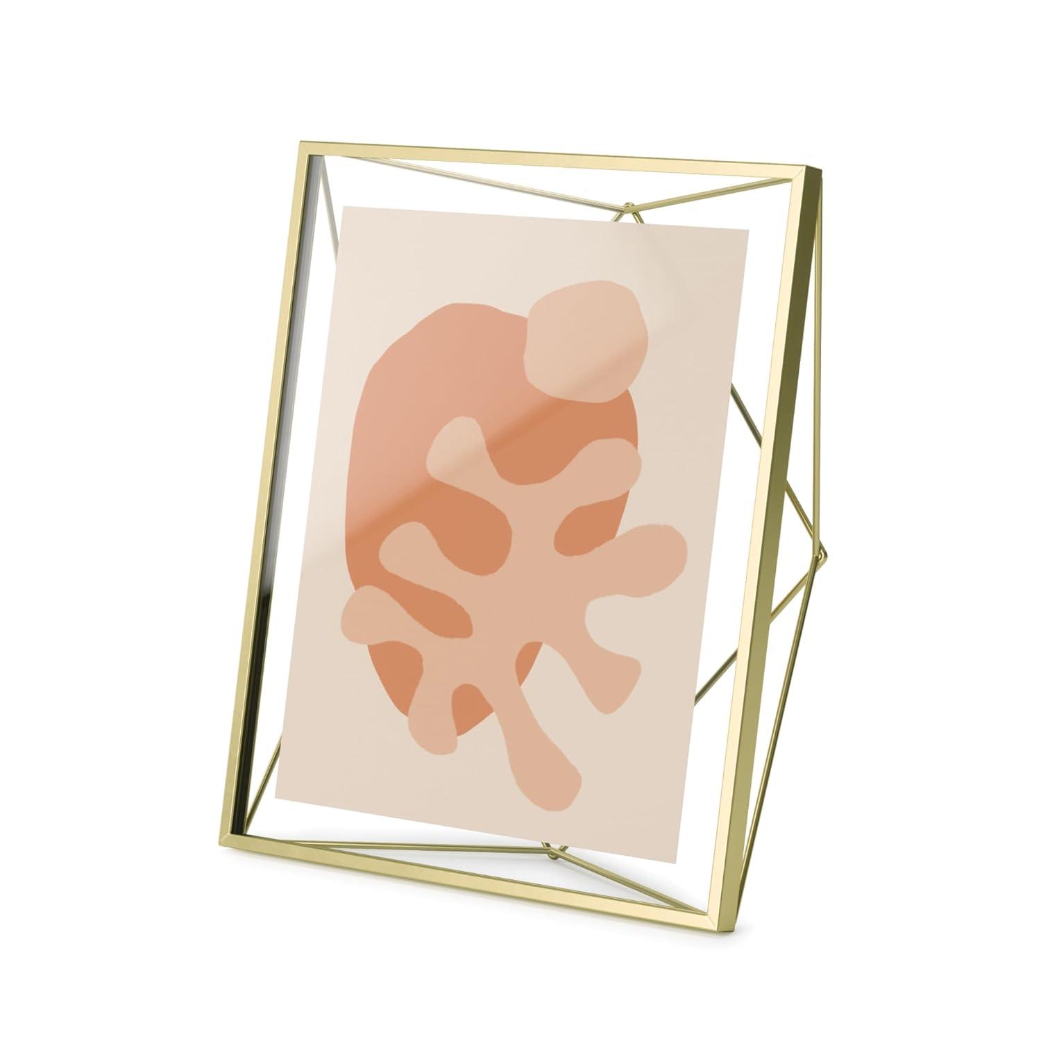 Umbra 8"x10" Prisma Picture Frame Matte Brass: Modern Steel Construction, Freestanding or Wall Mount, Novelty Shape