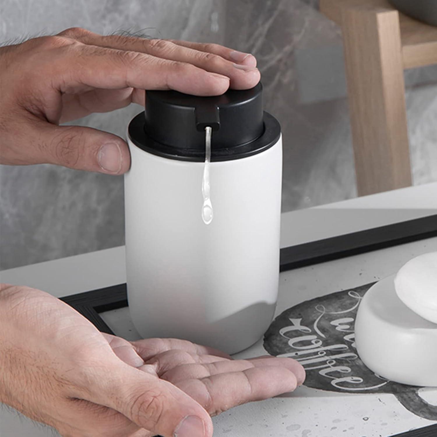 Black Soap Dispenser - Modern Ceramic Hand Dish Soap Dispenser for Bathroom Refillable Liquid Hand Soap Dispenser with Soap Pump for Essential Oil, Lotion Soap for Farmhouse Decor Dish