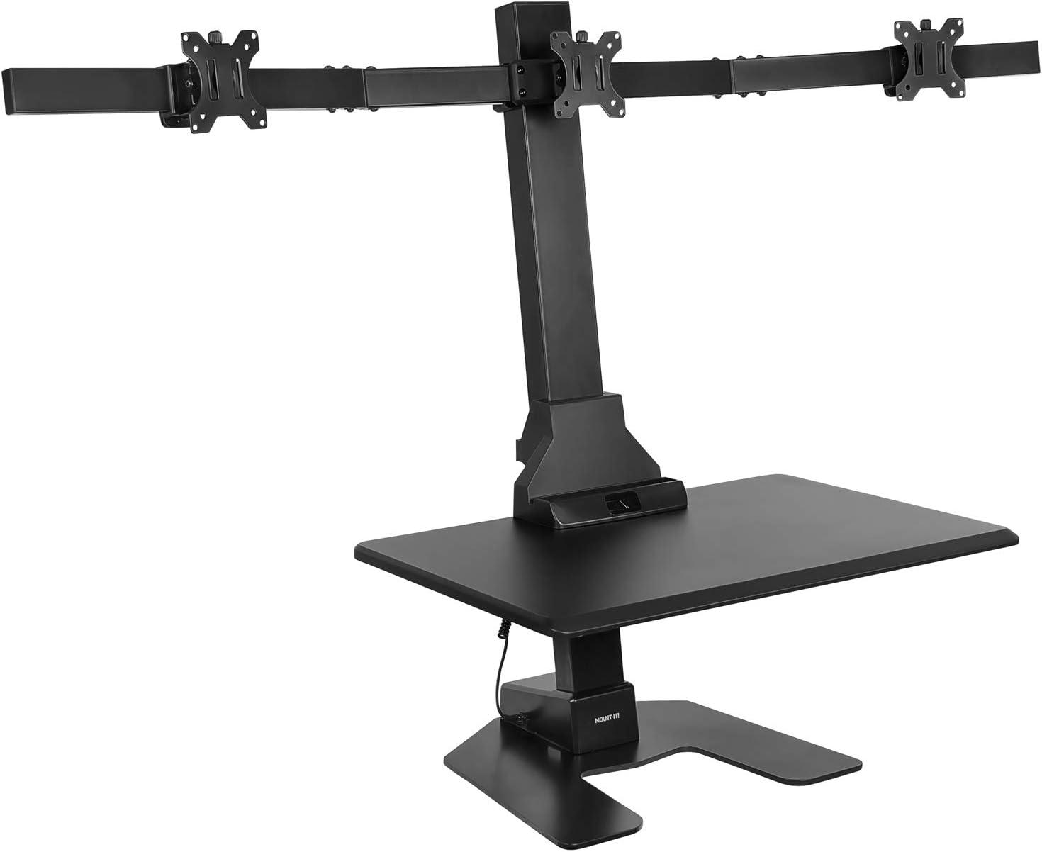 Mount-It! Height Adjustable Triple Monitor Electric Standing Desk Converter