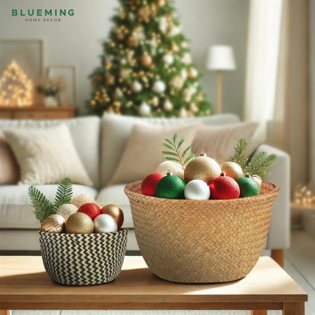 Plant Baskets – Large Seagrass Pot for Tall Indoor Faux Olive Tree, Woven Wicker Rattan Planter for Boho Basket 9-10 Inch (Black, Large)