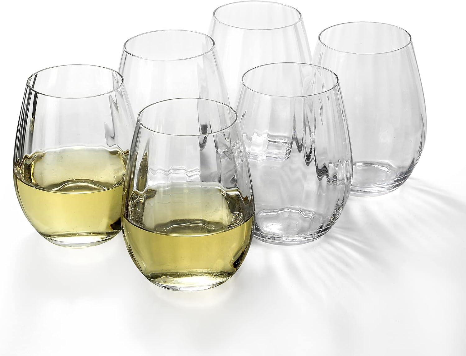 Slickblue Clear Ribbed Optic Wine Glasses Set of 6 - 18 oz