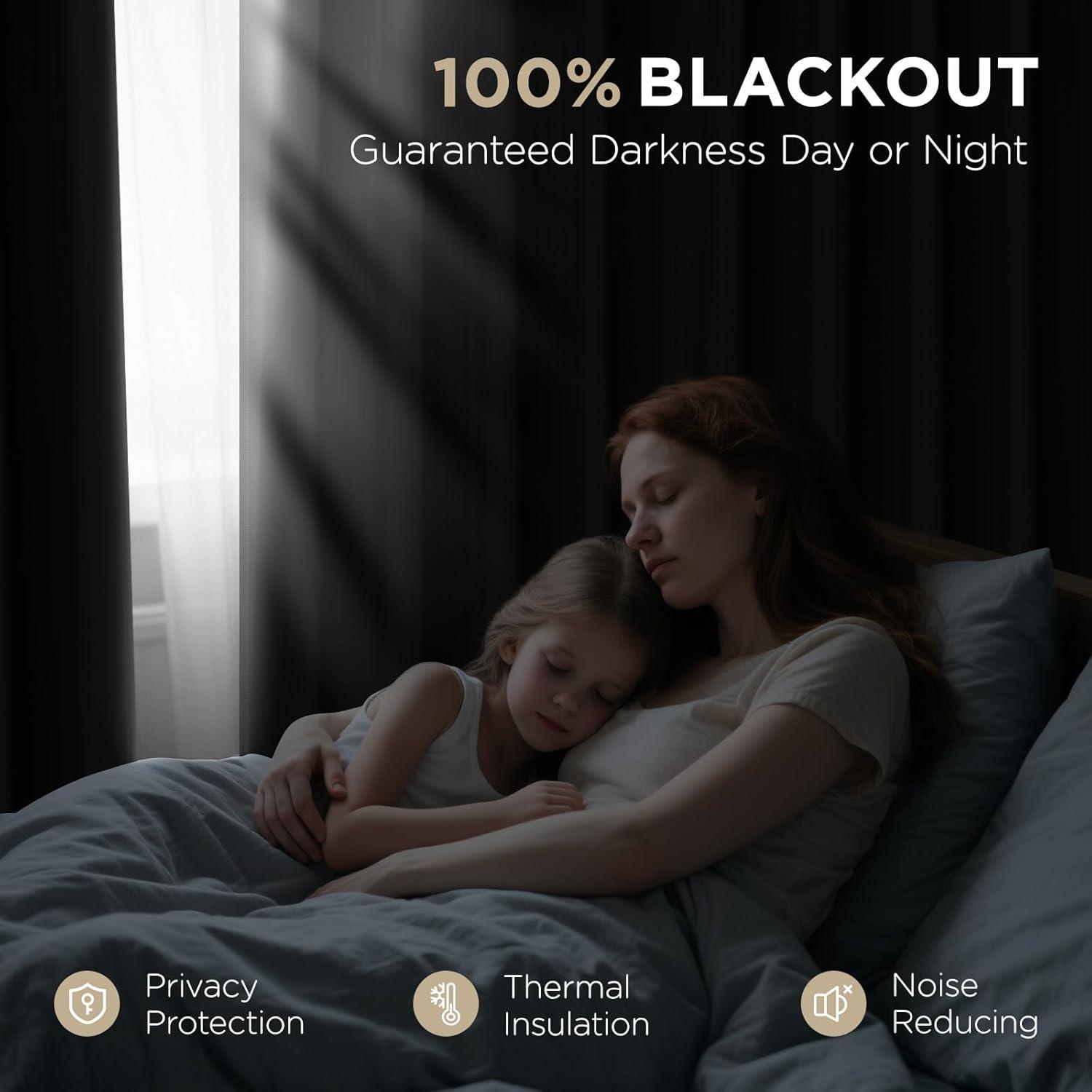 Joydeco Black Blackout Curtains 96 Inches Long, Thermal Insulated Curtains 2 Panels Set for Bedroom, Room Darkening Drapes for Living Room Window (W52 x L96 Inch, Black)