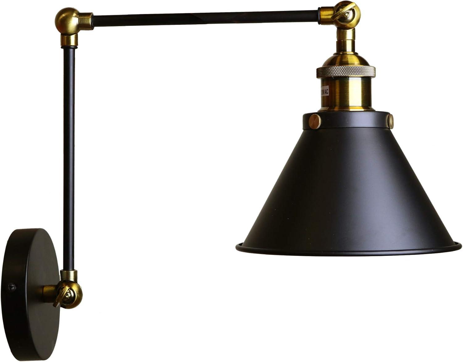 Warehouse of Tiffany Payne Matte Black & Antique Brass 1-Light Wall Sconce with Metal Cone Shade