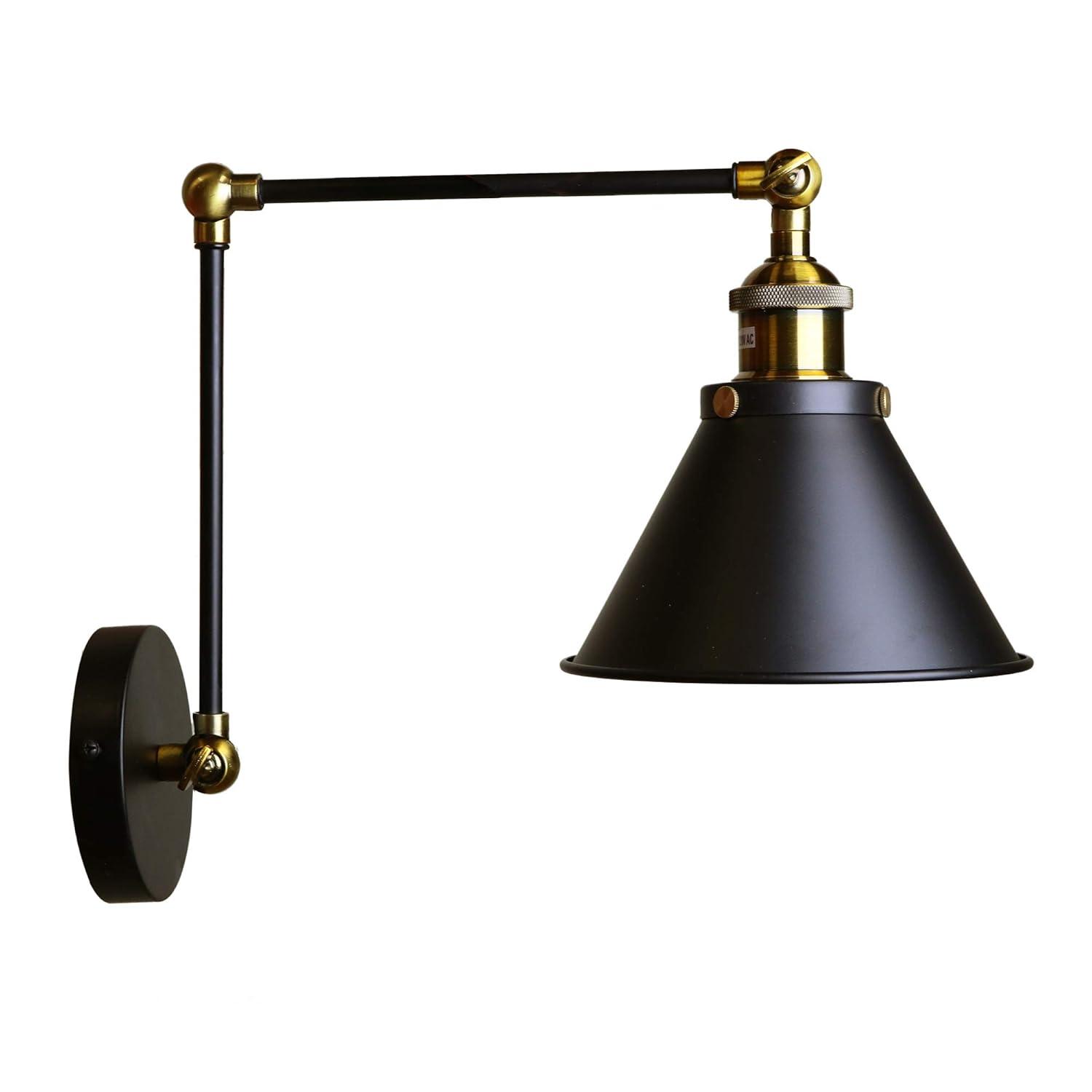 Warehouse of Tiffany Payne Matte Black & Antique Brass 1-Light Wall Sconce with Metal Cone Shade