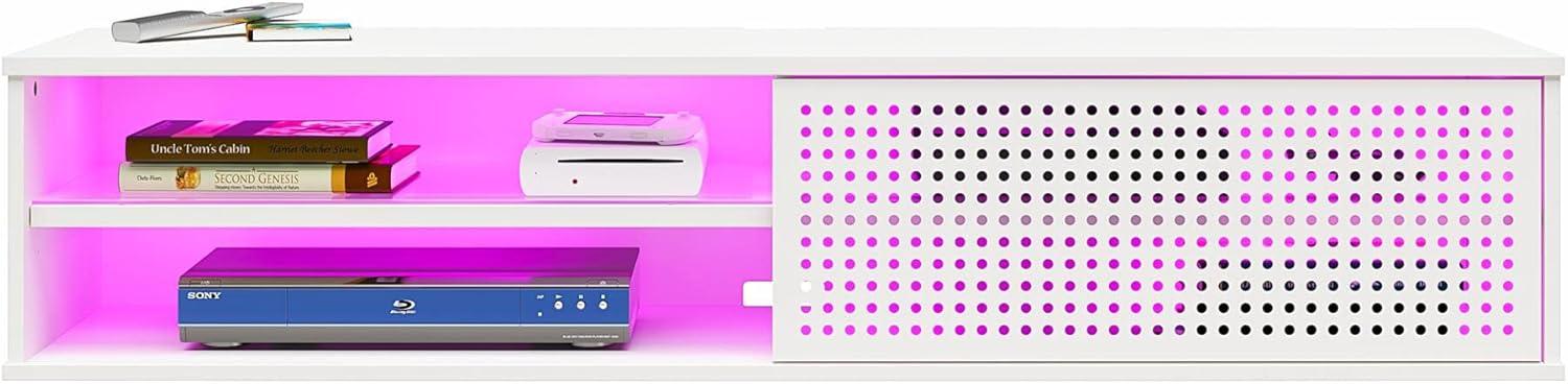 Glitch Floating TV Stand for TVs up to 60" White - NTENSE: Modern Media Console, MDF, 95 lbs Capacity