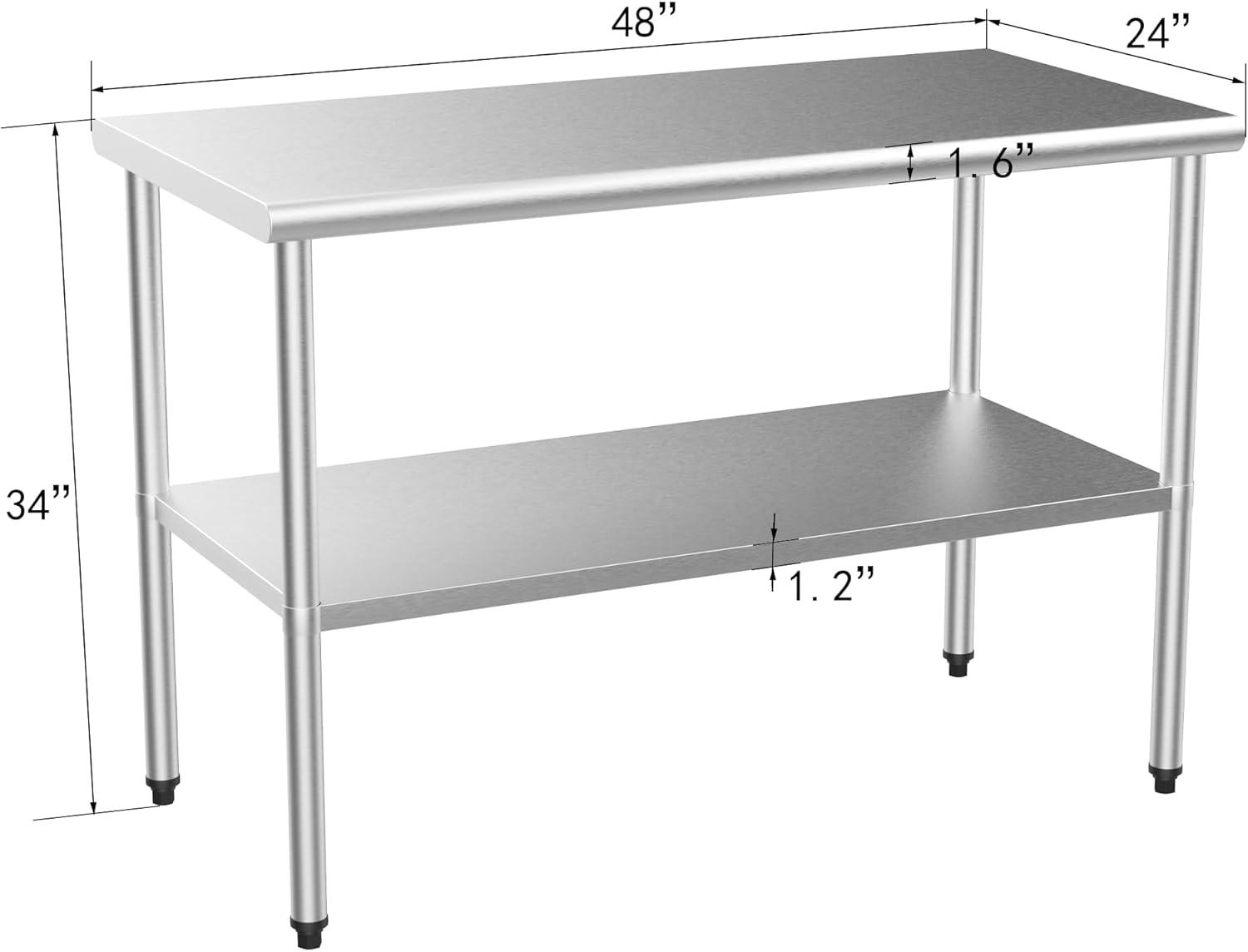 Ktaxon 48'' x 24" Stainless Steel Prep & Work Table, Kitchen Commercial Garage Workbench Worktable Workstation, for Kitchen, Restaurant, Home, Hotel, Outdoor