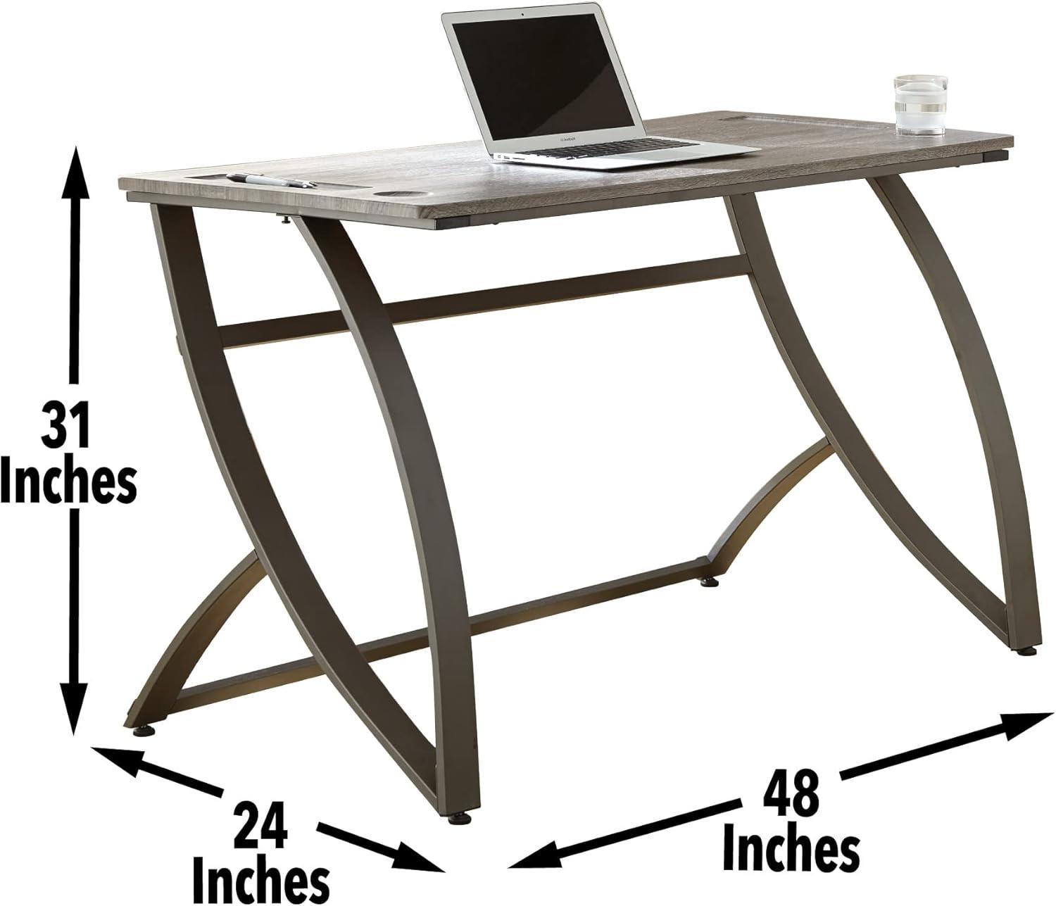 Hatfield Metal Writing Desk Dark Heather - Steve Silver Co.: Hutch, Chrome Hardware, Open Shelf